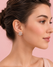 Fancy Rose Gold Flower Studs - Stylish Partywear American Diamond Earrings / Daily Wear Tops for Women