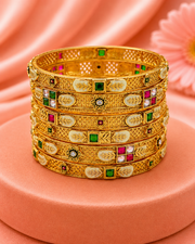 Fancy Partywear Gold-Plated Kundan Bangle Set (Set of 6)