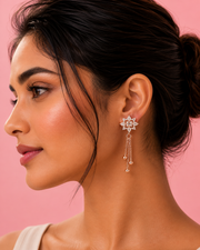 Fancy Rose Gold Star Tassel Earrings | Stylish Partywear American Diamond Earring for Women & Girls