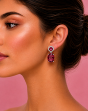 Fancy Ruby Pink Partywear Earrings | Stylish Silver-Plated Drop Earrings | Trending Imitation Jewellery for Girls & Women