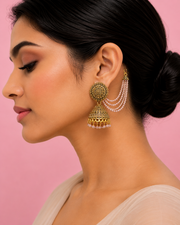 Stylish Gold-Plated Bahubali Jhumka with 4-Layered Pearl Sahare | Fancy Partywear Earrings