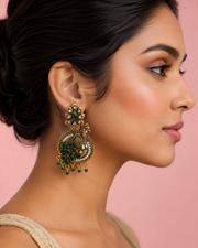 Stylish Fancy Peacock Partywear Earrings | Green Stone Traditional Drops