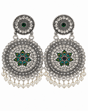 Oxidized Silver Peacock Design Chandbali Earrings & Jhumkas for Women and Girls