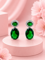 Fancy Emerald Green Partywear Earrings | Stylish Silver-Plated Drop Dangler Earrings | New Design 2026