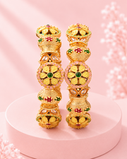 Traditional Gold Plated Meenakari Kada Bangles for Women | Set of 2 Antique Kundan Studded Floral Bangles | Festive & Wedding Wear