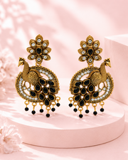 Alloy Gold-plated Black Stone Peacock Chandbali Earring