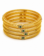 Trendy Green Floral Matte Gold Bangle Set | Fancy Partywear Chuda (Set of 4)
