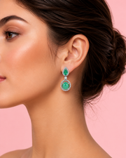 Fancy Green Emerald Stone Stylish Partywear Earrings | Trending Silver-Plated Danglers