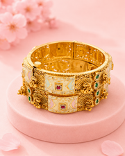 Traditional Meenakari Openable Bangles for Women | Gold Plated Antique Kada Set with Ruby & Emerald Stones | Ethnic Bridal Jewellery | Pack of 2