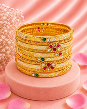 Stylish Gold Plated Fancy Kundan Bangles Set (Pack of 6) – Traditional Partywear Choodi