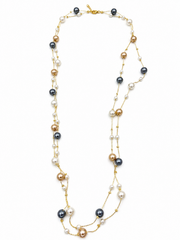 Fancy Partywear Double Layer Pearl Mala | Stylish Grey & Gold Moti Necklace for Women