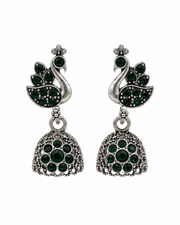 Stylish Peacock Green Stone Oxidized Jhumka | Partywear Fancy Earrings | Traditional Jhumki