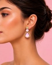 Stylish Pink Stone Fancy Earrings | Partywear Gold Plated Danglers | Trending Rose Pink Drop Earrings