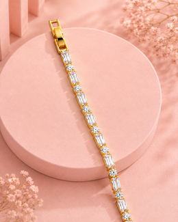 Unique Baguette Stone Fancy Gold Plated Bracelet | Stylish Partywear American Diamond Tennis Bracelet for Women
