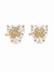 Fancy Heart Crystal Tops | Stylish Gold Plated Clover Earrings | Trending Partywear Studs