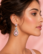 Trending Pink Stone AD Fancy Earrings | Stylish Silver Plated Partywear Dangler for Girls & Women