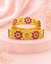 Stylish Golden Bead & AD Stone Bangle Set (Set of 2) - Fancy Modern Bengals