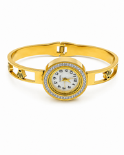 Fancy Stylish Gold Plated American Diamond Bangle Watch for Women