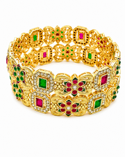 Traditional Gold Plated Rajwadi Kada Bangle Set for Women | Ruby & Emerald Green Stone Studded Antique Floral Design | 2 Pieces