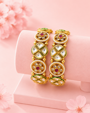 Stylish Broad Criss-Cross Kada - Fancy Ruby & AD Stone Partywear Bengal Set 2