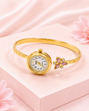 Fancy Stylish Pink Stone Gold Kada Watch - Partywear Bracelet Ghadi