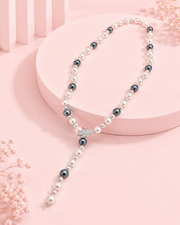 Trendy Dual-Tone Pearl Lariat Necklace with Crystal Leaf Design for Women & Girls