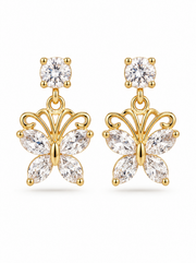 Fancy Stylish Butterfly American Diamond Gold Plated Earrings / Partywear Studs for Women