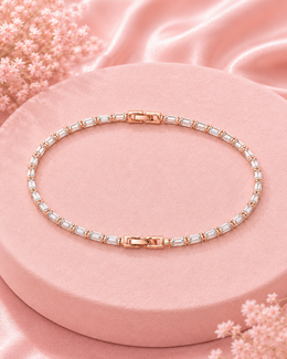 Fancy Rose Gold Baguette Diamond Bracelet | Stylish Partywear Tennis Bracelet for Women | Trendy Adjustable Bracelet