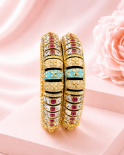 Fancy Meenakari Broad Kada / Stylish Partywear Navratna Bangles (Set of 2)