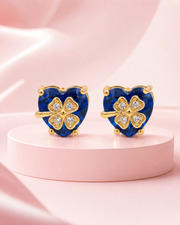 Fancy Royal Blue Heart Clover Earrings | Stylish Partywear Studs | Trending Blue Tops