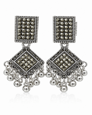 Stylish Fancy Oxidized Silver Geometric Earrings | Partywear Ghungroo Drop Earrings