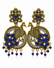 Stylish Peacock Blue Stone Partywear Earrings for Women