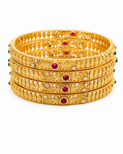 Traditional Gold Plated Ruby Emerald Brass Bangle Set (Pack of 4)