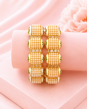 Stylish Partywear Pearl Meenakari Kada / Fancy Broad Bangle Set (2 Pcs)