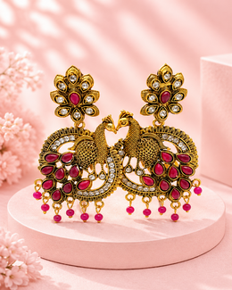 Stylish Peacock Chandbali / Fancy Gold Plated Partywear Earrings for Women