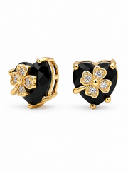 Fancy Black Heart & Clover Studs | Stylish Partywear Earrings for Girls | Western Design Tops