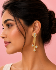 Stylish Fancy Gold Plated Flower Tassel Earrings | Partywear Stone Earrings