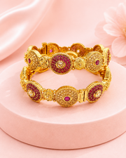 Stylish Partywear Gold Plated Ruby Stone Openable Kadas / Fancy Bangles (Set of 2)