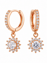 Fancy Rose Gold CZ Floral Hoops | Stylish Partywear Earrings for Girls
