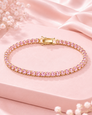 Fancy Stylish Pink Stone Tennis Bracelet | Partywear Gold Plated Bracelet for Women