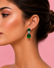 Stylish Emerald Green Partywear Earrings / Fancy Crystal Drop Earrings