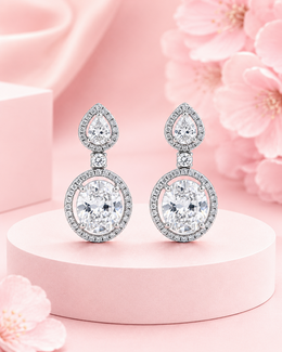 Stylish Fancy Diamond-Look Halo Earrings | Partywear Silver Drops | Trending Western Earrings