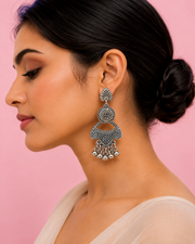 Trendy Fancy Heart Oxidized Earrings | Stylish Partywear Silver Earrings