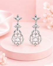 Fancy Stylish Silver AD Stone Earrings | New Design Partywear Chandelier Drops | Meera/Suhani Collection