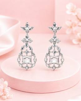 Fancy Stylish Silver AD Stone Earrings | New Design Partywear Chandelier Drops | Meera/Suhani Collection