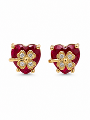 Stylish Red Heart Gold Flower Tops | Fancy Partywear Studs for Girls