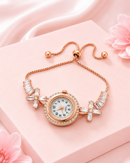 Stylish Rose Gold AD Stone Bracelet Watch | Fancy Partywear Jewelry Watch for Girls & Women