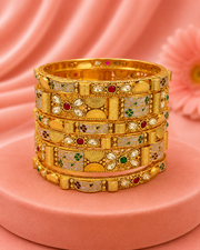 Fancy Stylish Gold Plated Meenakari Bangle Set / Partywear Chuda (Set of 6)