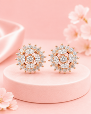 Stylish Fancy Rose Gold Flower Studs / Partywear American Diamond Tops / Daily Wear Earrings