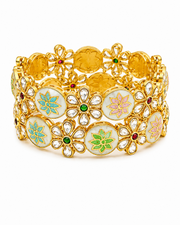 Fancy Dual-Pattern Gold-Plated Bangle Set (Set of 2) - Stylish Ruby Floral Bengals